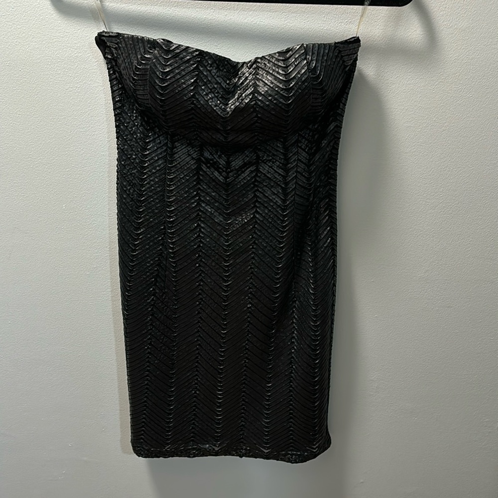 Hot&Delicious black faux leather strapless mini dress, padded top